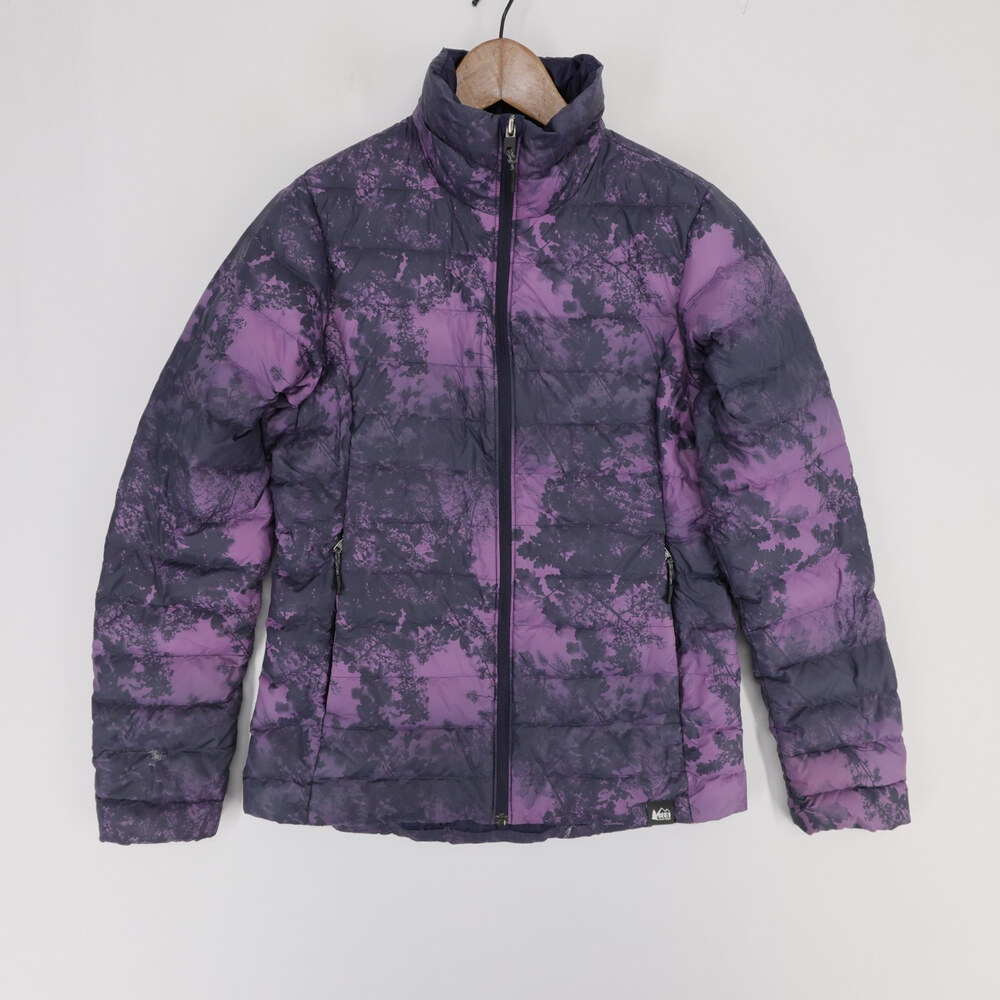 REI Co op 650 Down Jacket Womens S Purple Print Puffer Full Zip Packable
